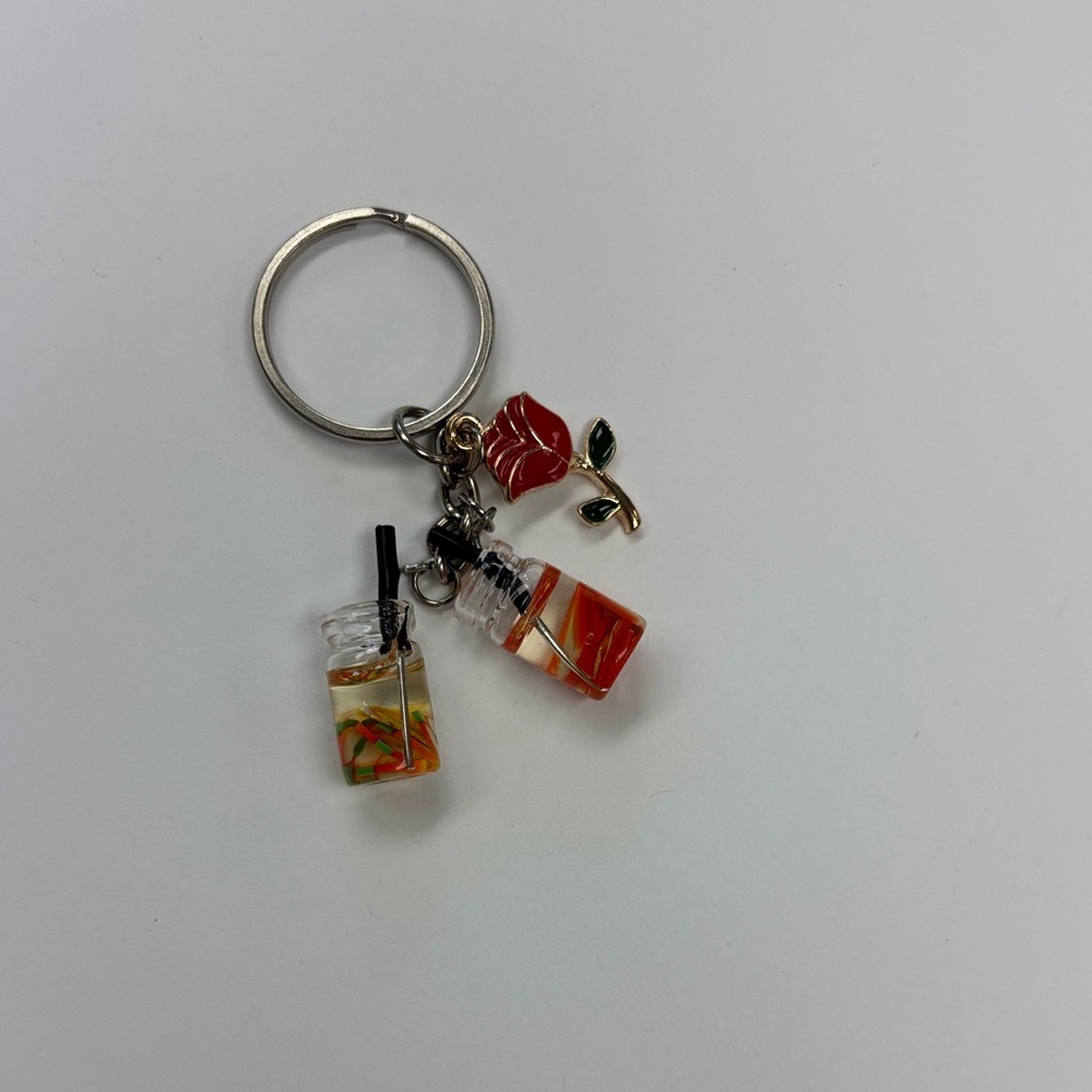 Rose and Drink Charm Keychain